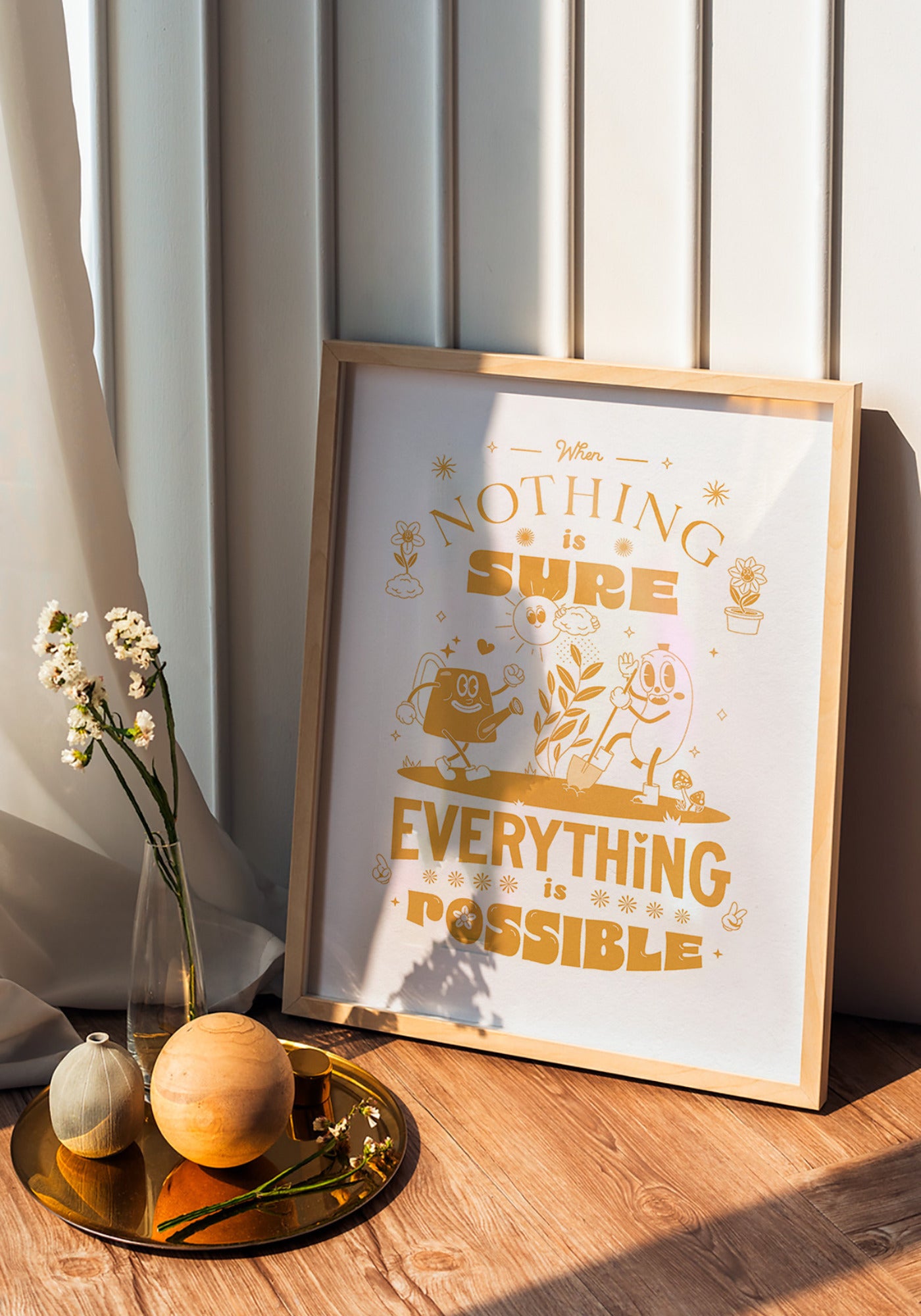 L'affiche graphique "When nothing is sure everything is possible" en couleur or et en 30x40 cm de chez Studio Topo