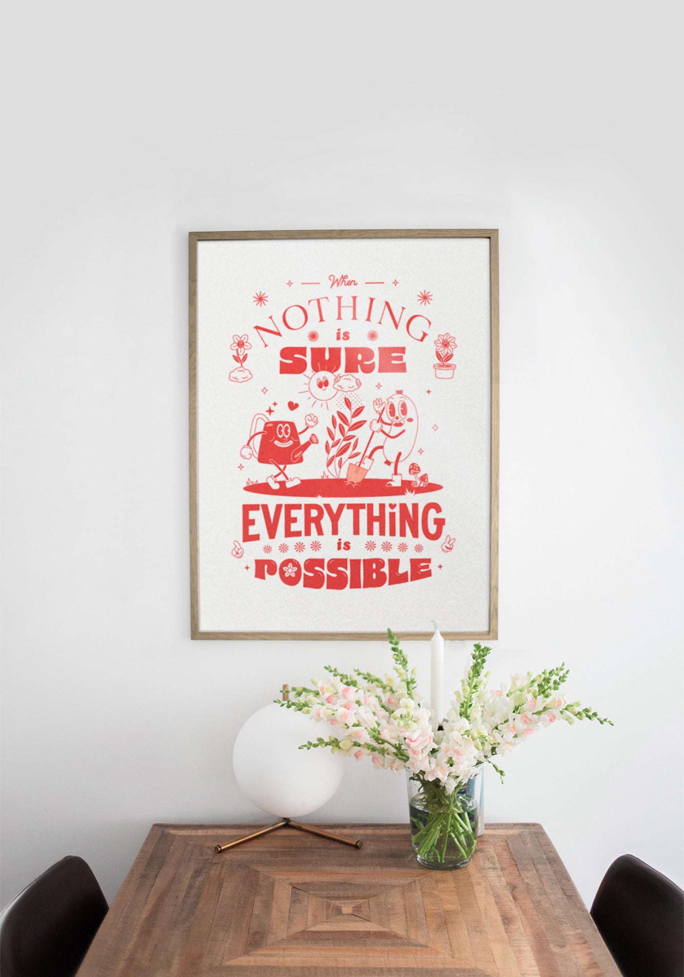 L'affiche graphique "When nothing is sure everything is possible" en couleur rouge et en 30x40 cm de chez Studio Topo