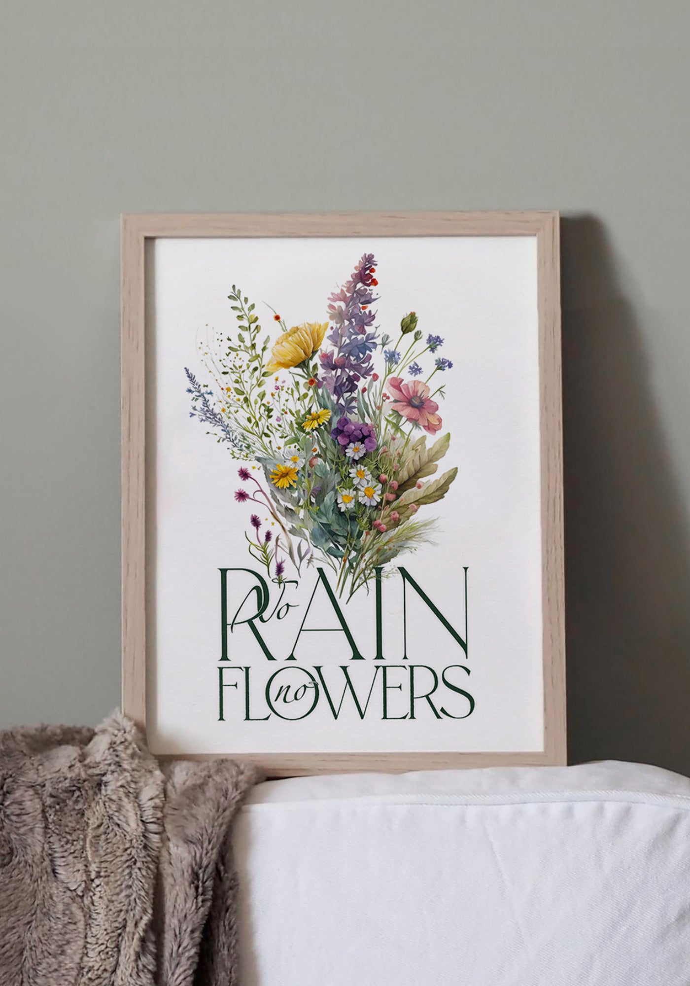 L'affiche illustration et typographie "No rain, no flowers" en 30x40 cm de chez Studio Topo