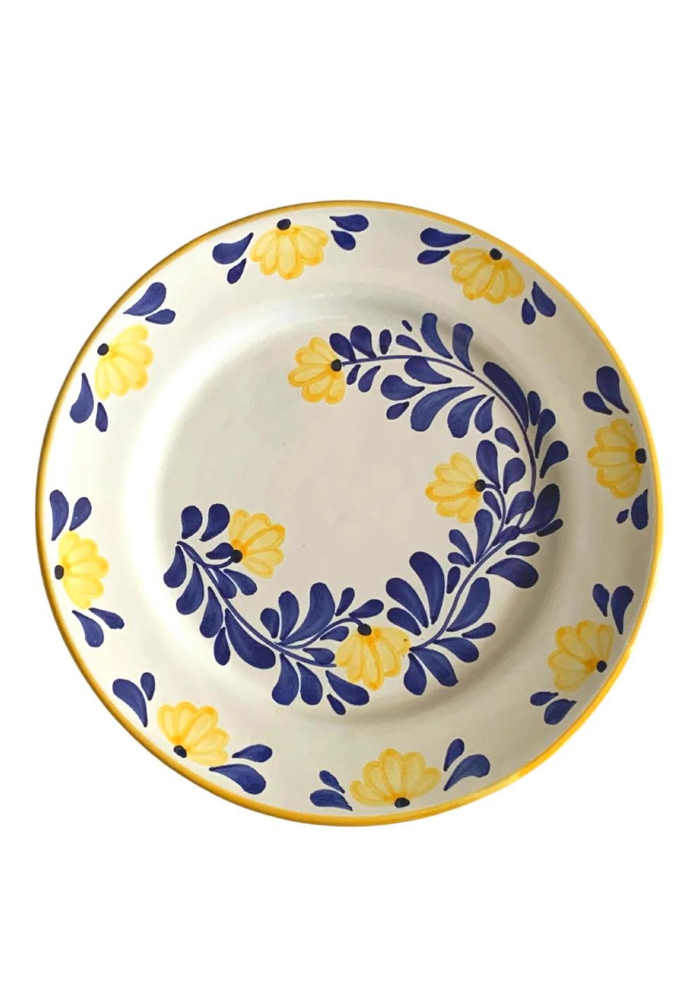 L'assiette creuse en céramique à motif fleurs bleu et jaune de chez Molleni