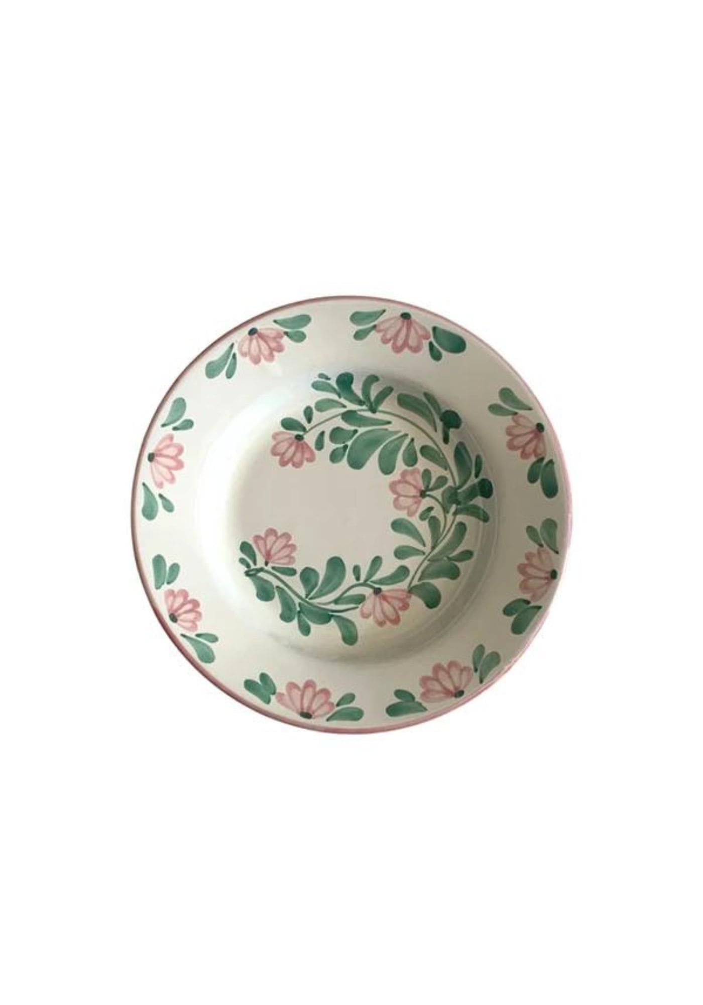 Assiette creuse en céramique Molleni motifs fleurs roses claires sur fond blanc