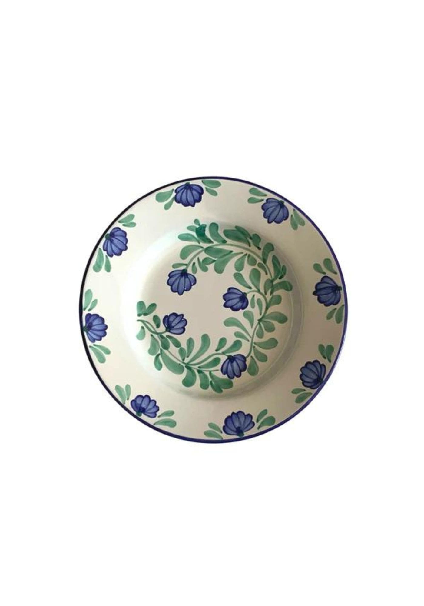 Assiette creuse Luisa motifs fleurs bleues Molleni sur fond blanc