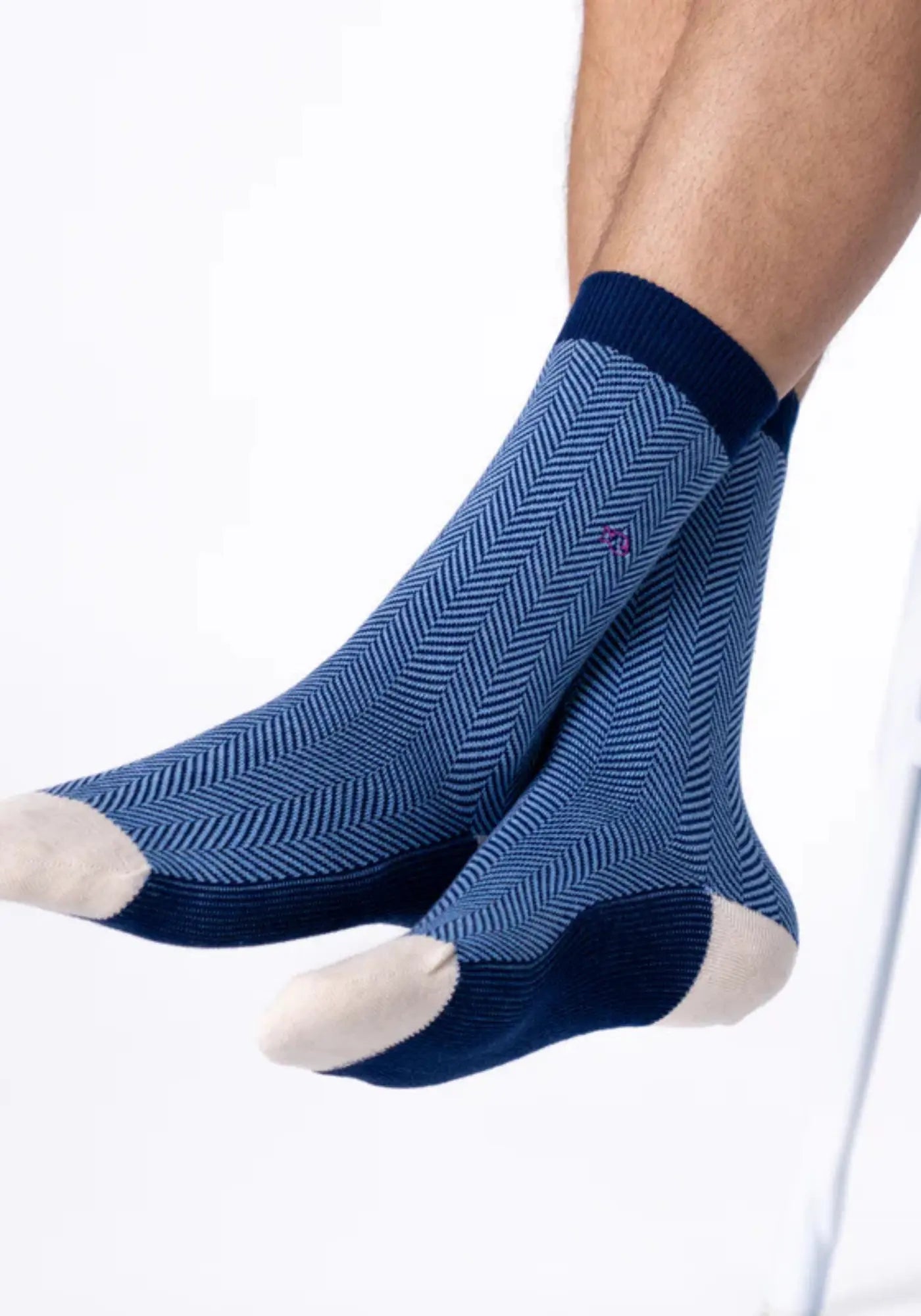 Les chaussettes coton chevron brume marine de chez Billybelt