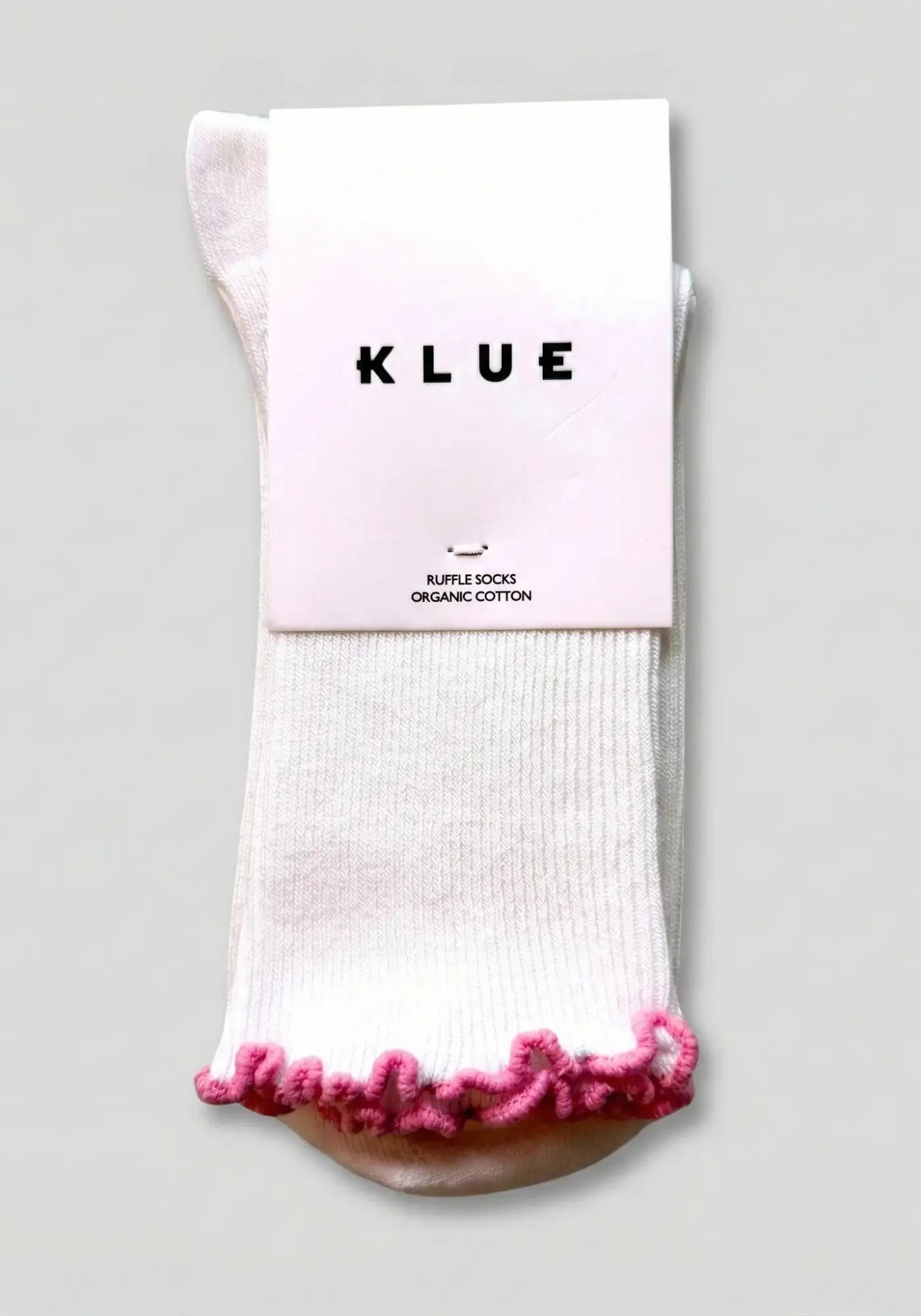 Les chaussettes en coton biologique pink with ruffles de chez Klue