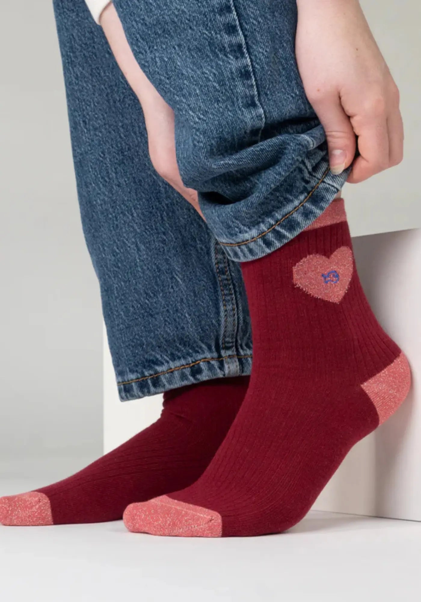 Les chaussettes en coton peigné coeur rose foncé de chez BillyBelt