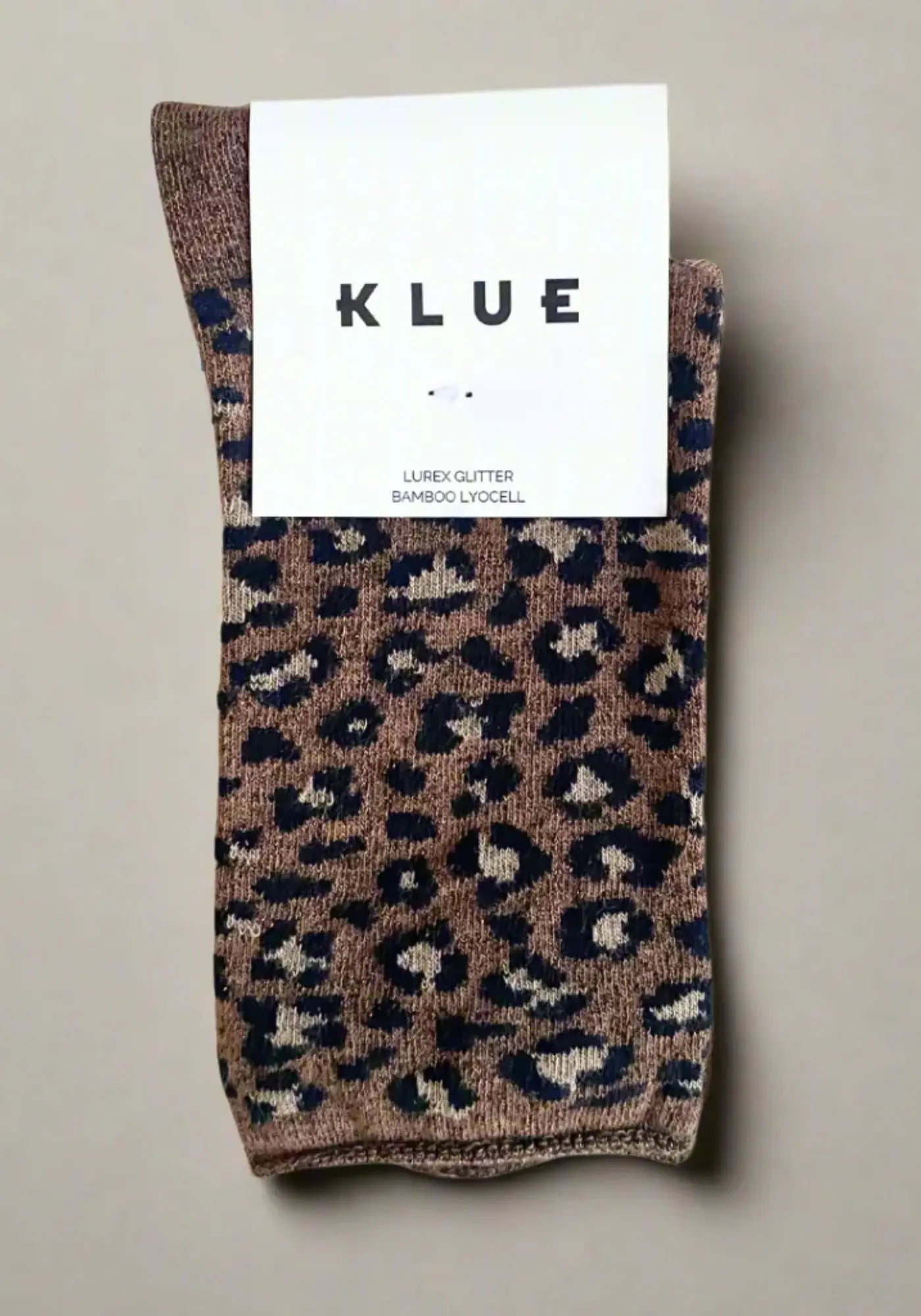 Les chaussettes lurex léopard brown de chez Klue