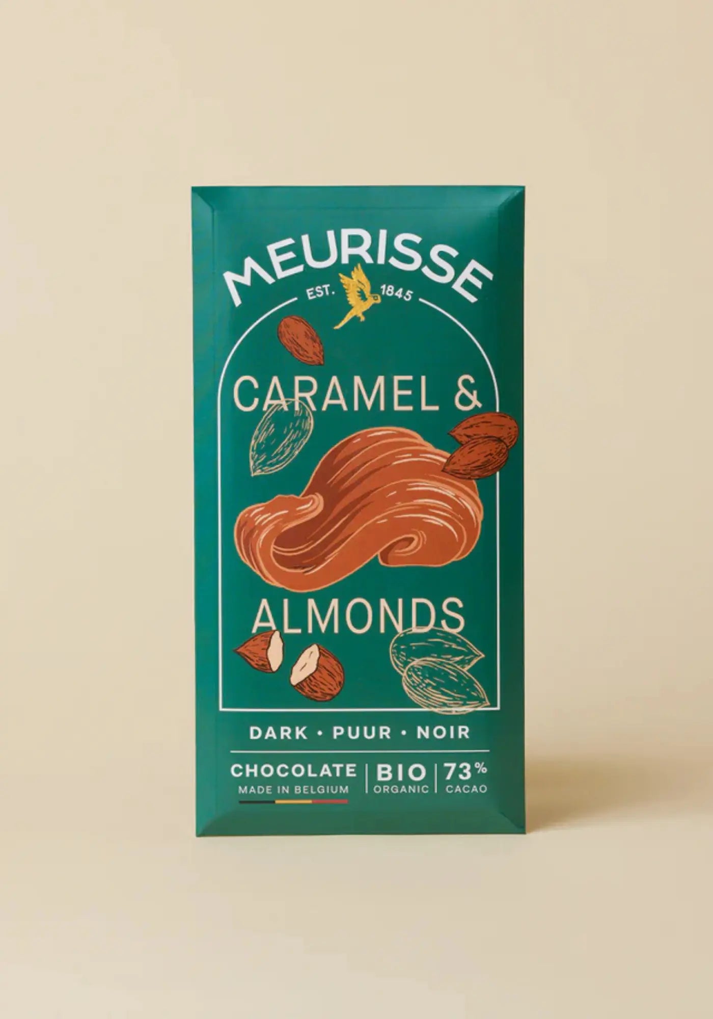 La tablette de chocolat noir de 73% amandes caramélisées de chez Meurisse