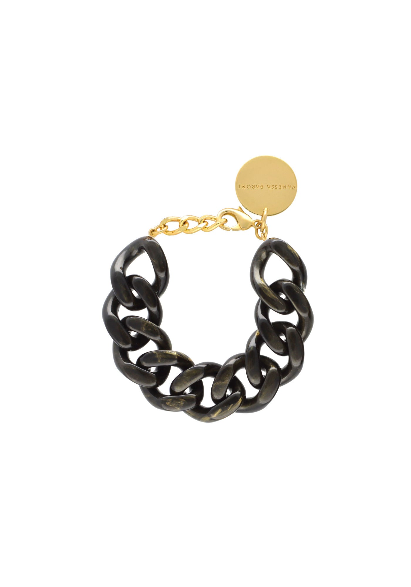 Le bracelet pour femme Flat Chain Black Gold Marble de chez Vanessa Baroni
