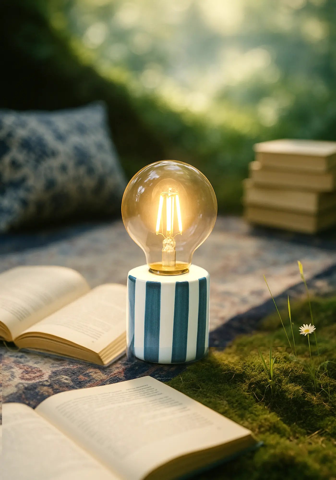 La lampe décorative rayures à pile bleu de chez Opjet