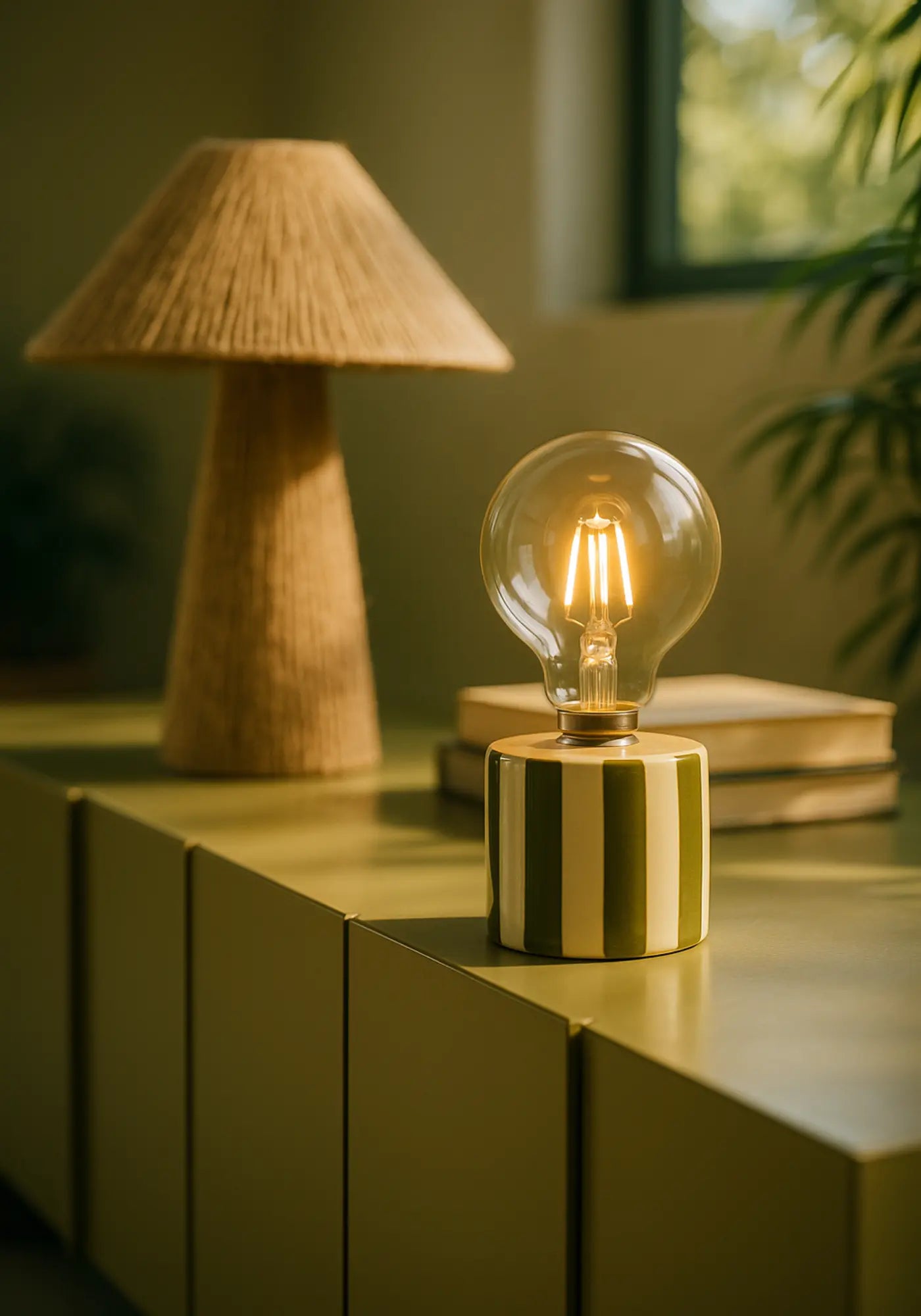 La lampe décorative rayures à pile kaki de chez Opjet