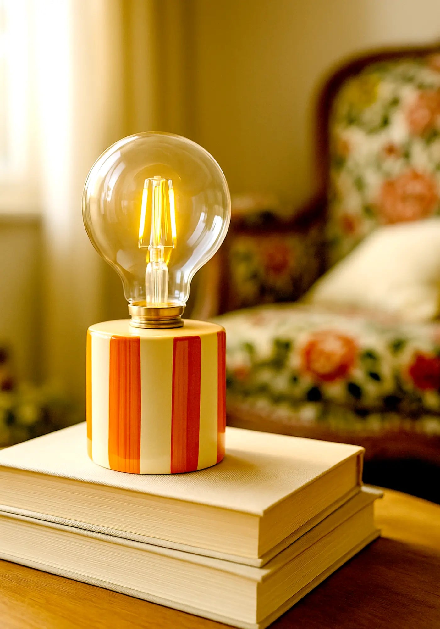 La lampe décorative rayures à pile orange de chez Opjet