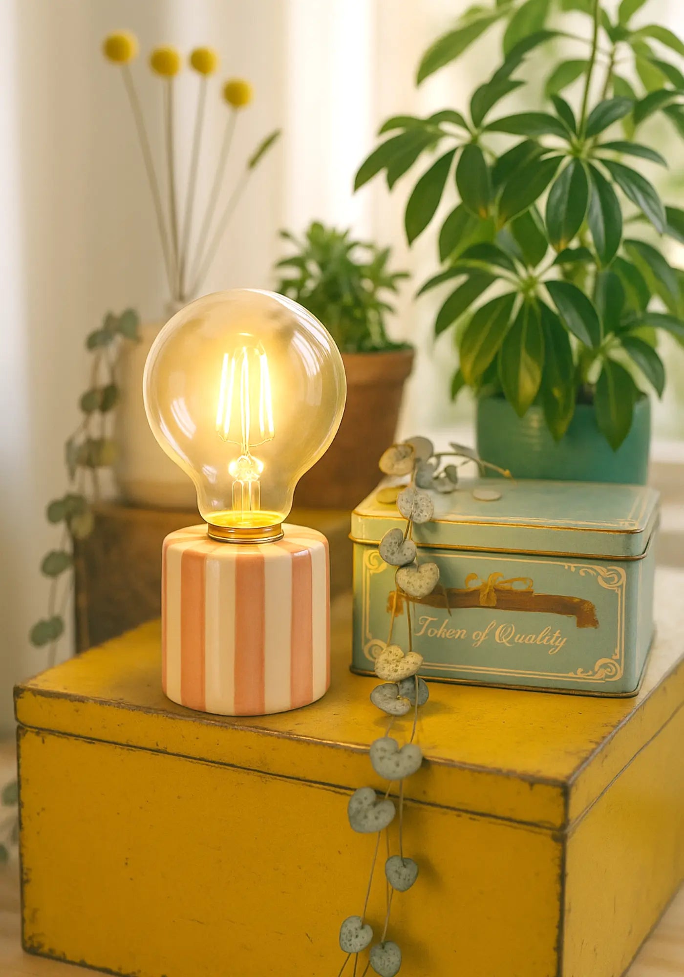 La lampe décorative rayures à pile rose de chez Opjet