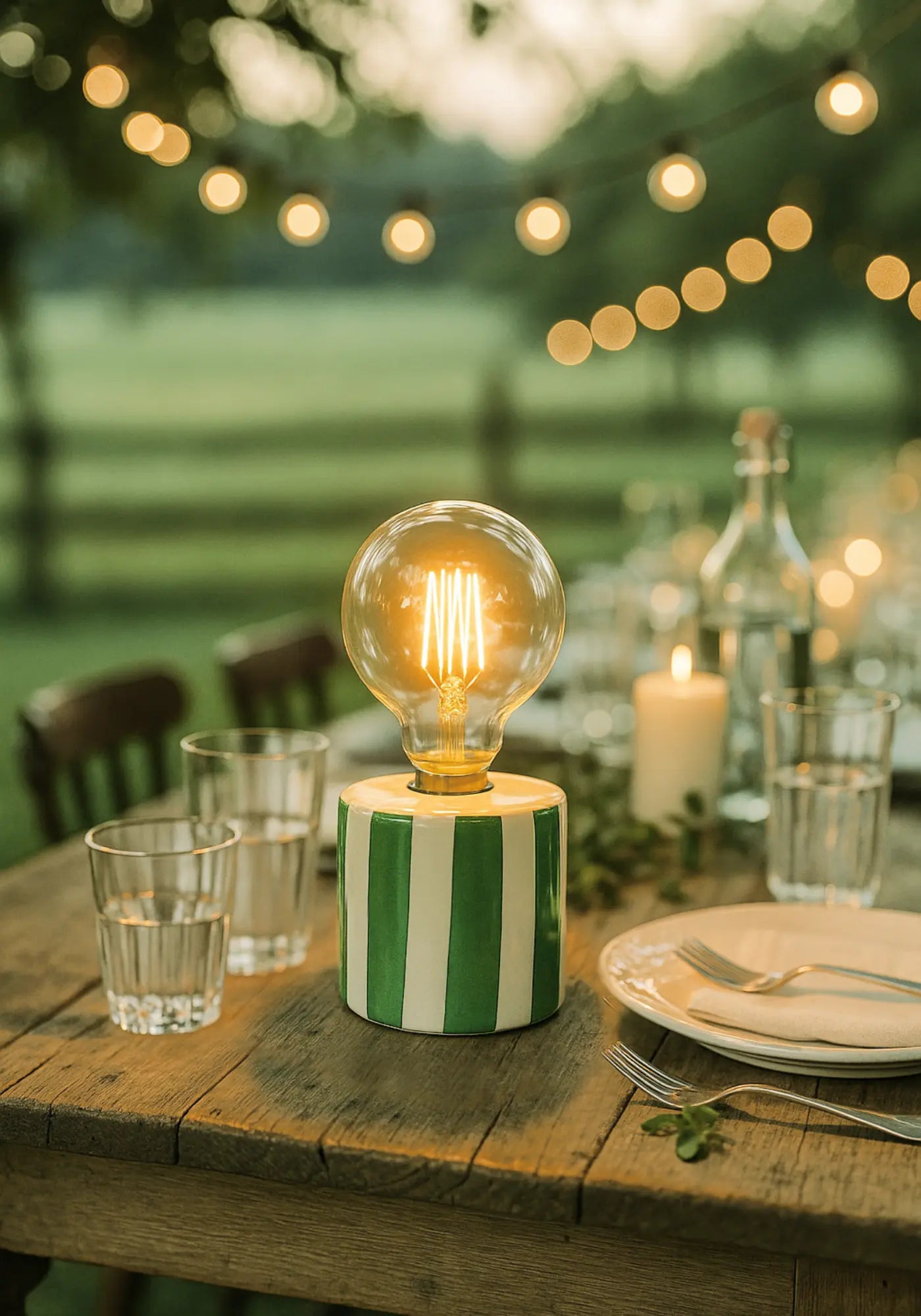 La lampe décorative rayures à pile verte de chez Opjet