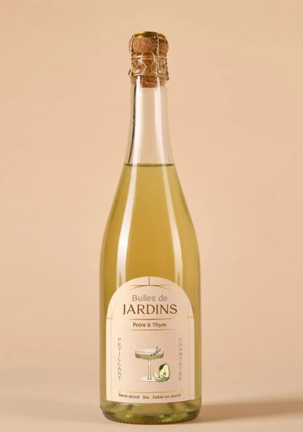 Le pétillant sans alcool poire et thym de chez Jardins