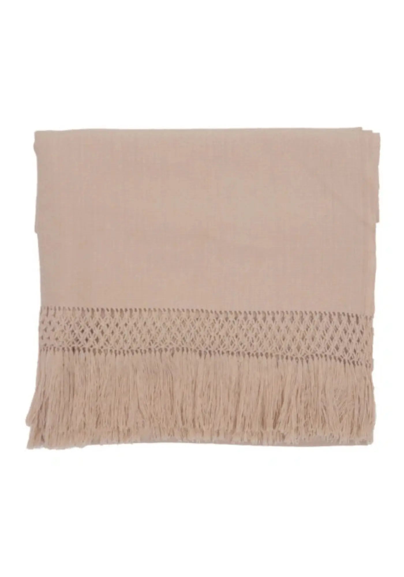 Le plaid isia 90 x 200 cm macramé alpaga poudre de chez Bed and Philosophy
